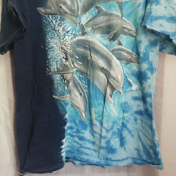 Animal Dolphins Shirt Blue All Over Print Ocean Nature Graphic Tee Size L - Picture 3 of 8